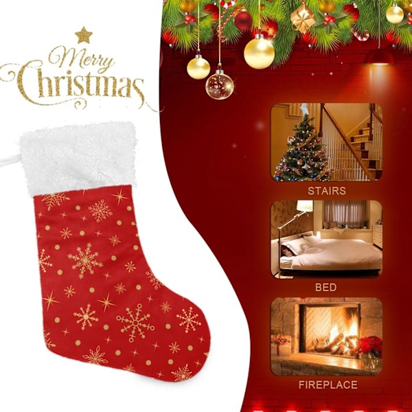 Julklapp, Personliga Julklappsstrumpor 2-pack Guld Snöflinga Röd Jultid 45,7 cm Julstrumpor Hängande Ornament Kam
