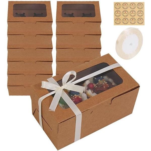 24 st kraft cupcake-lådor med avtagbara 2-hålsinlägg i kraftpapper