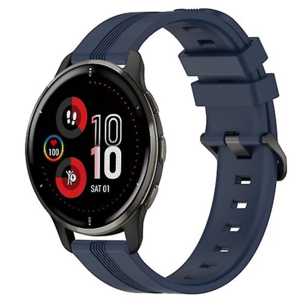 Til Garmin Venu 2 Plus 20mm Konkav Stribet Silikone Urrem BGD Navy Blue