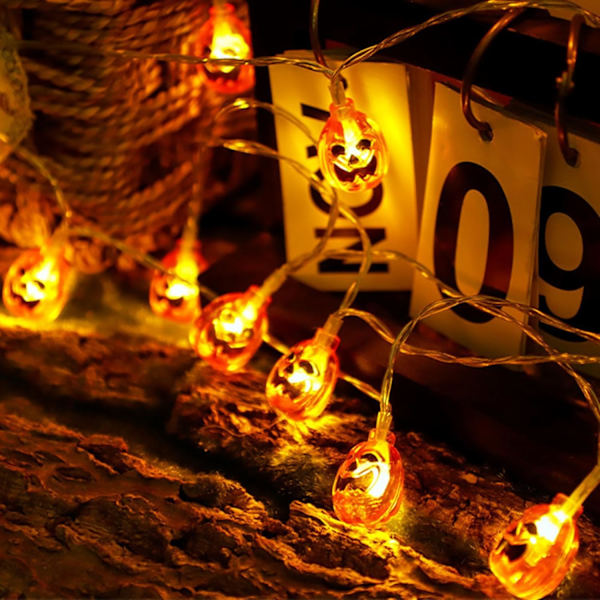 Græskarlyskæde 20ft 30 LED Halloween Dekorative Lys Græskar Dekorative Lyssnor Lyssnor Vandtæt Halloween Lys 2 Tilstande til