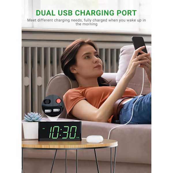 Väggklocka för sovrum, 7,5\" stor display LED-digitalklocka med 7-färgad nattlampa, USB-telefonladdare, dimmer, batteribackup, enkel att ställa in