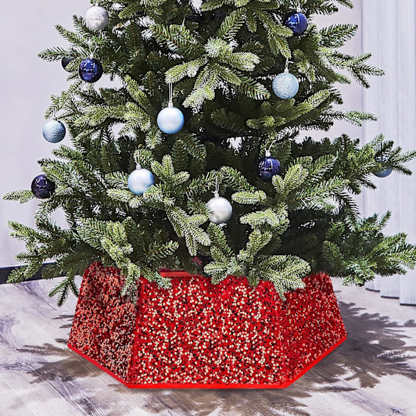 Julgransfot i form av en krage, julgransmatta med paljetter, hopfällbar julgran