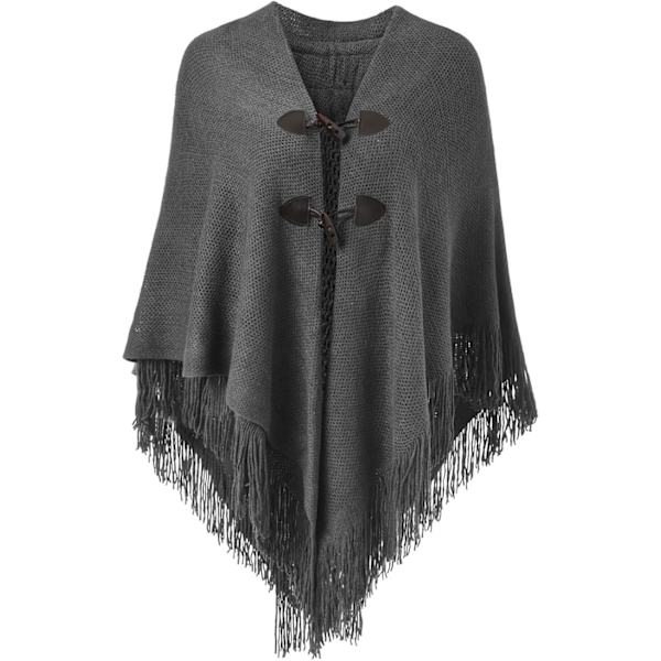 Snygg Hornknapp Rutig Poncho V-ringning, V-fåll