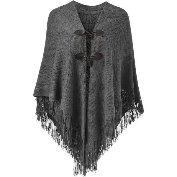 Women’s Loose Fitting Poncho Cape Shawl with Stylish Horn Buttons