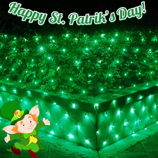 300 LED gröna nätljus St Patricks Day dekorationer, 14,8ftx5ft 8 lägen anslutningsbara nätljus, vattentäta ljusslingor utomhuskontakt för