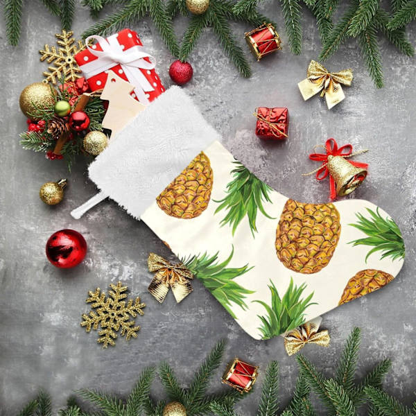 Julklapp, personliga julklappsstrumpor 2-pack Ananas Blommig Gul 45,7 cm Julstrumpor Hängande Ornament Eldstad för Träddekoration