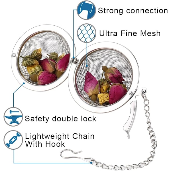 2 st rostfria teinfuser i mesh, 2,1 tum tekula tesil