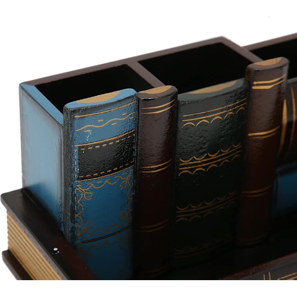 Retro n-hållare, Vintge Fke Book Shd Trä ncil Holder Skrivbordsorganisatör med låda Trä ncil Cup för hemmakontor Studie Librry