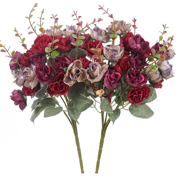 7 Gren 21 Huvud Konstgjord Silke Mini Ros .Kyrkogårdsblommor.Julbröllop