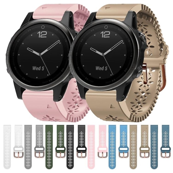 Til Garmin Fenix 5s 20mm Dame Silikonurrem Med Blonder CVB Pink