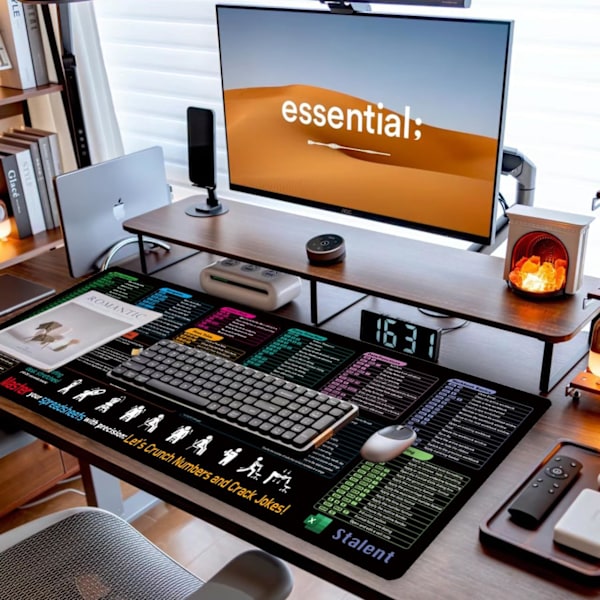 Excel-jukselapp, skrivebordsmatte, 31,5\"x11,8\", Excel-snarveier musematte, tastatursnarvei musematte, XL utvidet kontor-PC-amin skrivebordsmatte/sydd