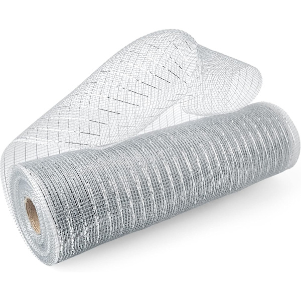 2 rullar grå silver deco mesh band 10 tum x 30 fot, grundläggande metallisk poly mesh