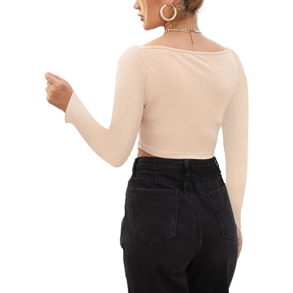 Kvindernes langærmede rib strik Crop Top Scoop Neck