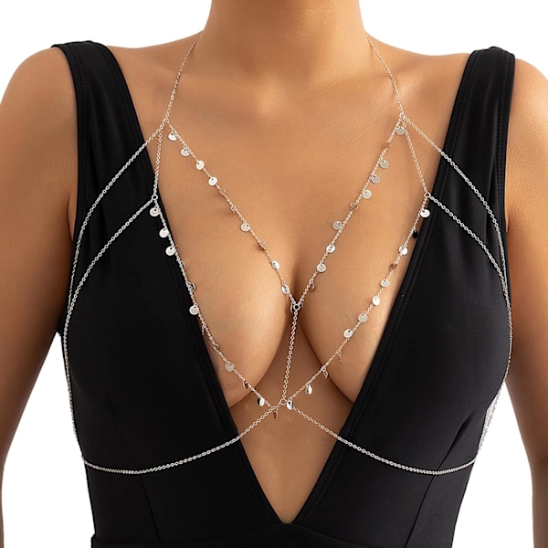 Boho BH Body Chain Halsband Sexig Crossover Harness Paljetter