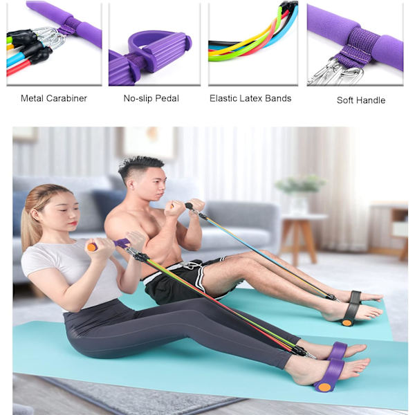Hme Wrkut Pedal - 5 Tube Arm Stretching Eercise Band Pull Rpe Fitness Equipment Purple Purple