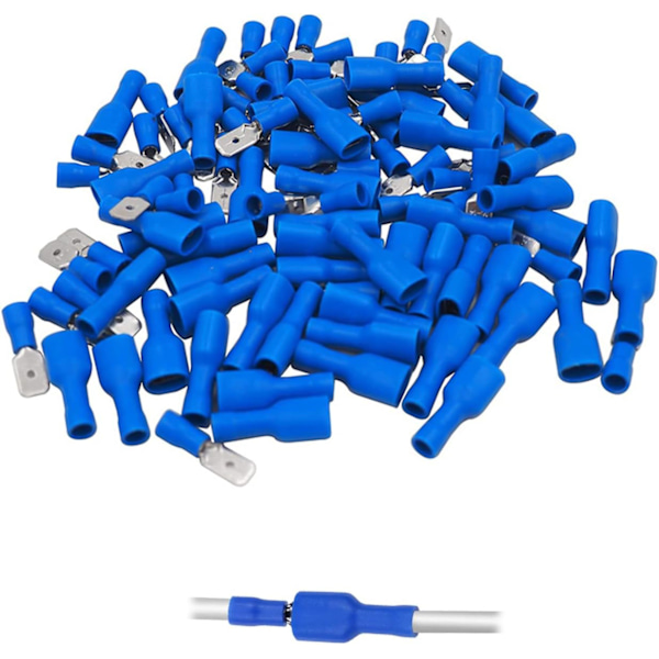 Terminalsett Isolerte PVC Krympekontakter Flat Connector Blå (100 stk)