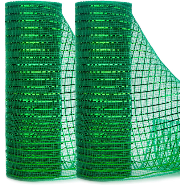 2 Rolls Emerald Green Mesh Ribbon,10 inch x 30 feet(10Yard) Each Roll,Metallic