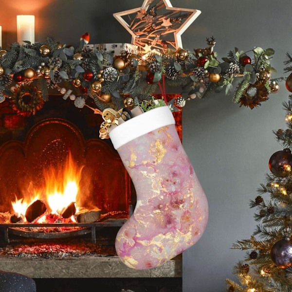 Rosa Marmor Textur Jul Dekoration Strumpor - Hållbara, Färgglada och Roliga Festliga Dekorationer - Julstrumpa Kamin Ornament Xma