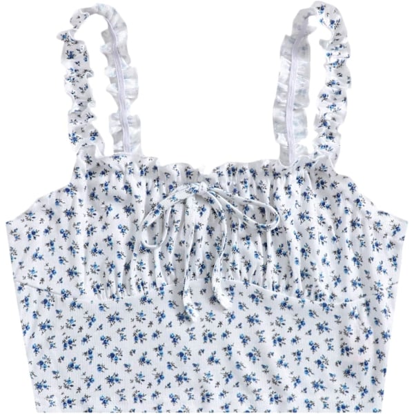Kvinners Volang Trim Stropp Bånd Knute Rynket Front Bustier Crop Top