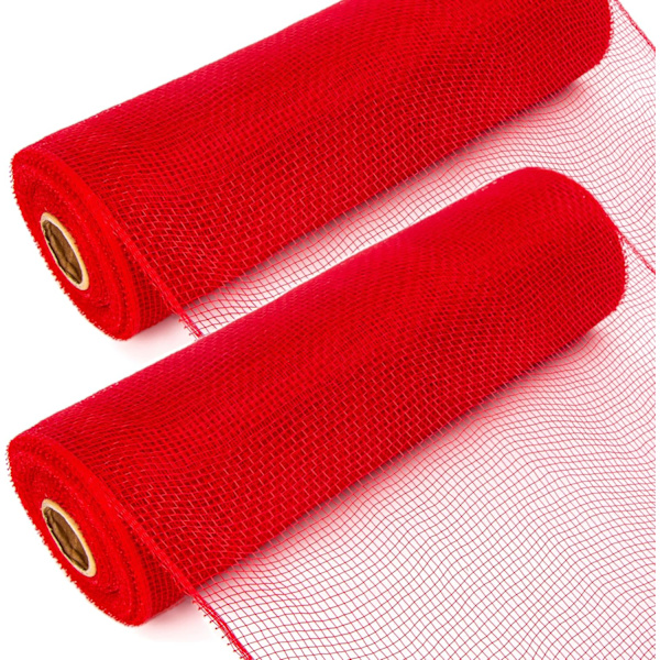 2 rullar rött nätband för krans, 10 tum x 30 fot (10 meter) per rulle, nät