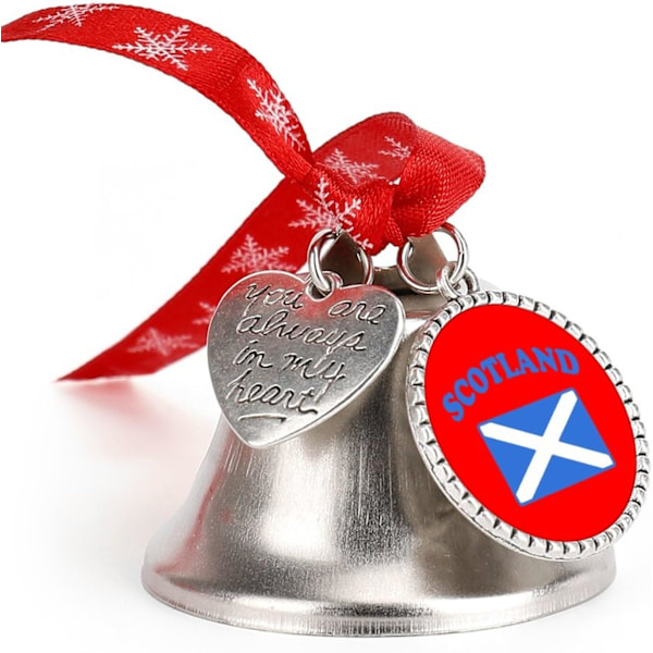 Flag of Scotland Sølvklokke Ornament Juletræsklokker med Rød Lanyard Metal Xmas Hængende Dekorationer til Feriefest  Vingeklokke  Vinge