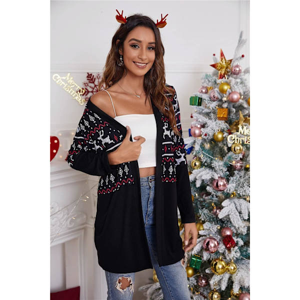 Casual juleprint strikkede cardigans med lange ærmer og åben front