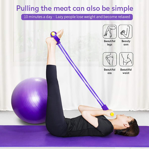 ECYC Ft Pedal Rll y Abdmen Trainer Telescpic Belt Handle Elastic Pull Rpe  Arm Leg Fitness Shaping Hme Sprts Sit-ups Yga High Elastic Purple