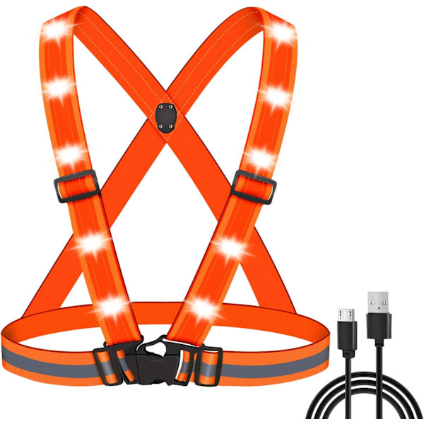 LED Refleksvest Vanntett Justerbar USB Oppladbar Sikkerhet
