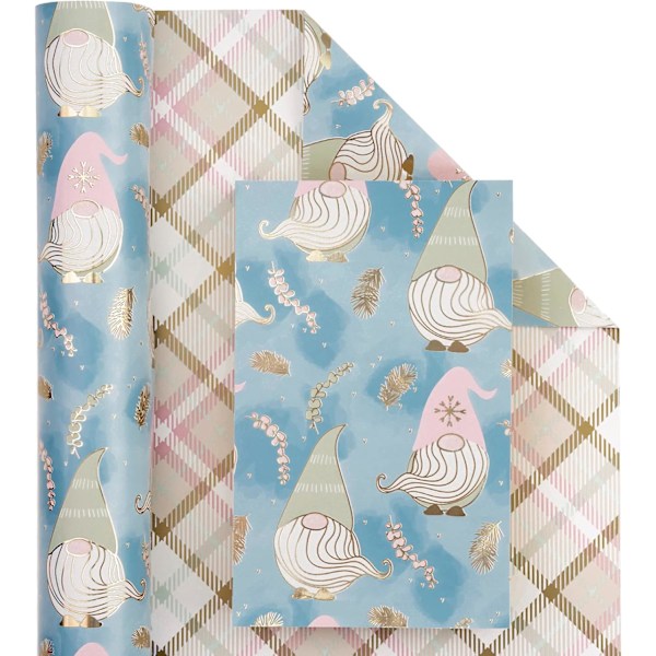 Reversibel julegavepapir - Minirulle - 17 tommer x 33 fod - Blå