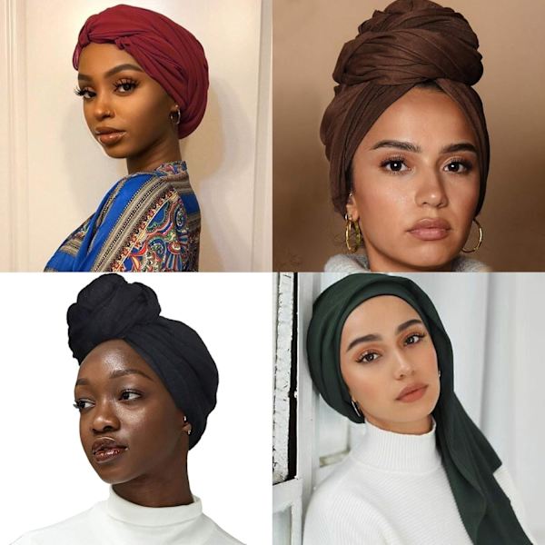 4 deler Stretch Jersey Turban Hodeplagg Stretchy Strikket