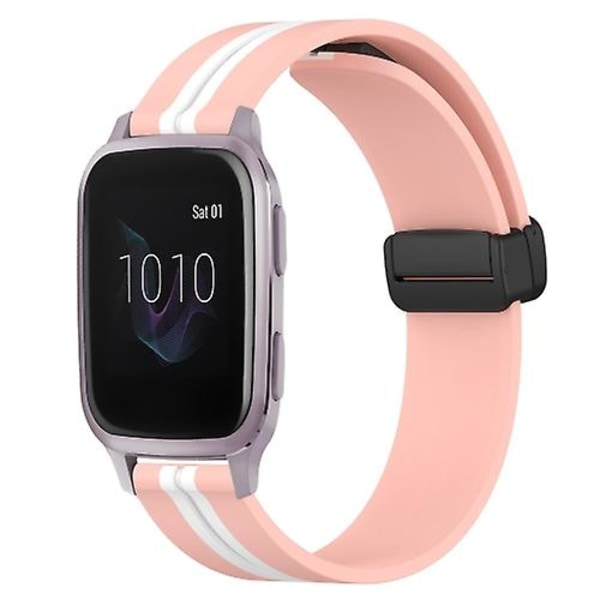 För Garmin Venu Sq 20mm Fällbar Magnetisk Spänne Silikon Armband SRU Pink-White