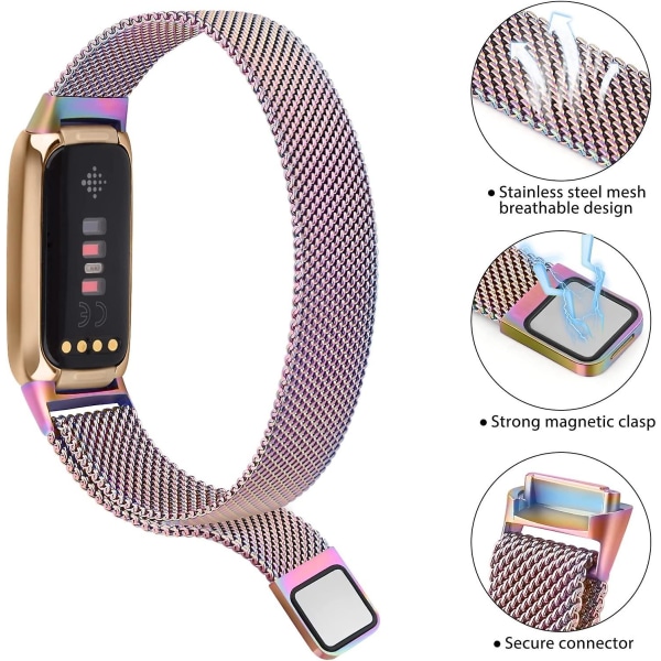 Justerbar rem i rustfrit stål mesh til Fitbit Luxe/luxe Special Edition Fitness Tracker til kvinder og mænd Colorful