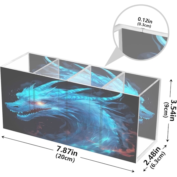 Blå Flamme Drage Akvarel Klart Akryl Penneholder og Bæger til Skrivebord Makeup Pensel Opbevaring Organizer med 4 Rum Skab Organizer til Multifarvet