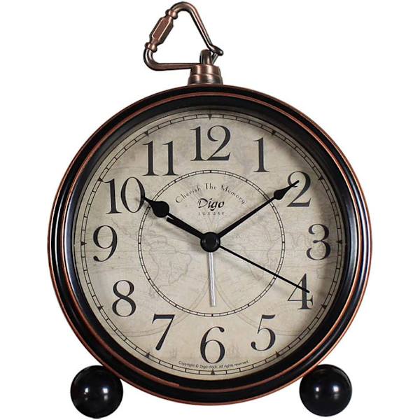 Vintage Retro Dekorativ Skrivbord  Icke-Tickande Lättläst Stor Display Kaminur för Sovrum/Vardagsrum/Kök/Kontor/Klassrum (Brun) Brun