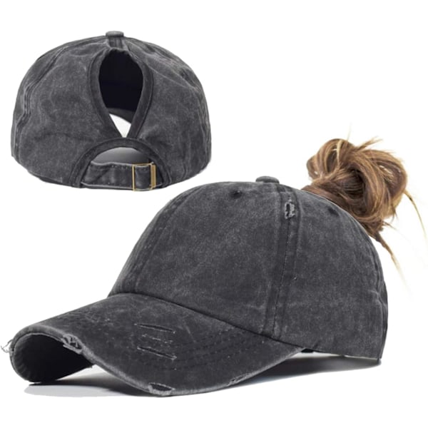 Vasket Ponytail Hatte Pony Hale Caps Distressed-Baseball til Kvinder