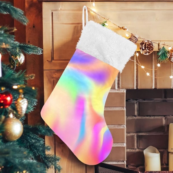 Julklapp, Personliga Julklappsstrumpor 2-pack Holografisk Regnbåge Virvel Färggradient Tie Dye 18 tum Julstrumpor Hängande