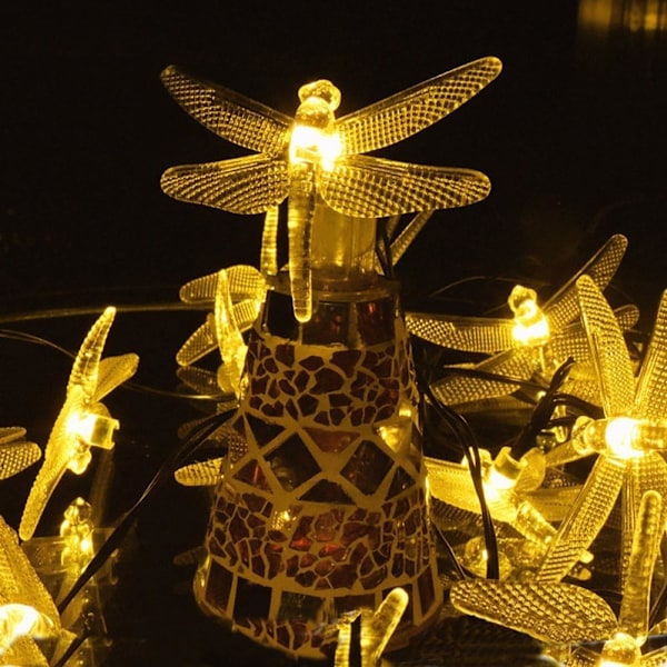 Dragonfly Lights, 20FT/6M 30 LED Solcelle Lyskæde med 8 Tilstande Lys Vandtæt til Udendørs, Have, Julepynt (Varm Hvid) Varm