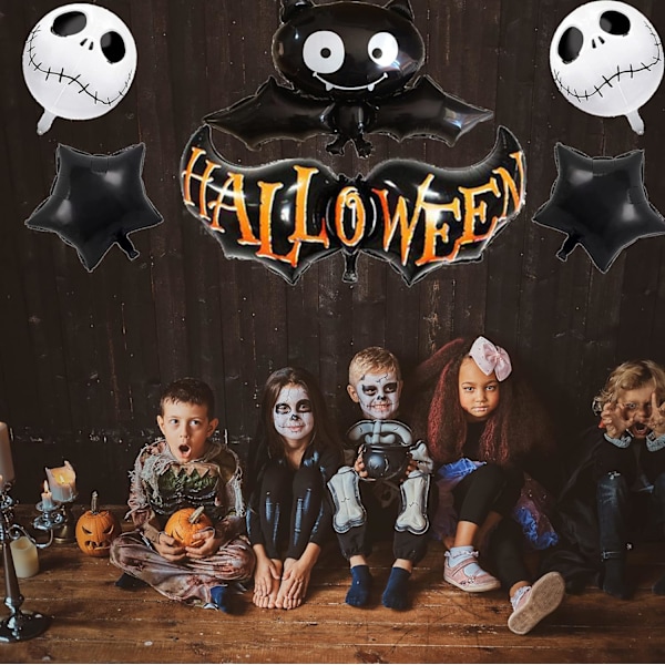 Halloween Dekorationer Balloner - 6 Pak Mylar Folie Bat Skull Balloner til Halloween Fest Dekorationer Sort Hvid Sort Hvid