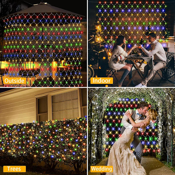 12ft x 5ft Julgransnätljus, 360 LED-nätljus med 8 lägen, anslutningsbara, timer, vattentäta julgransljus utomhus buskmesh-ljus för