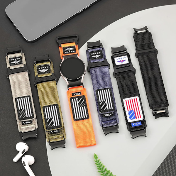 Robust nylonrem til Galaxy Watch 6 Classic 47mm 43mm/5 Pro 45mm/Watch 7 6 5 4 FE 44mm 40mm/4 Classic 46 42mm, One Click-fastgørelse, 20mm uden mellemrum