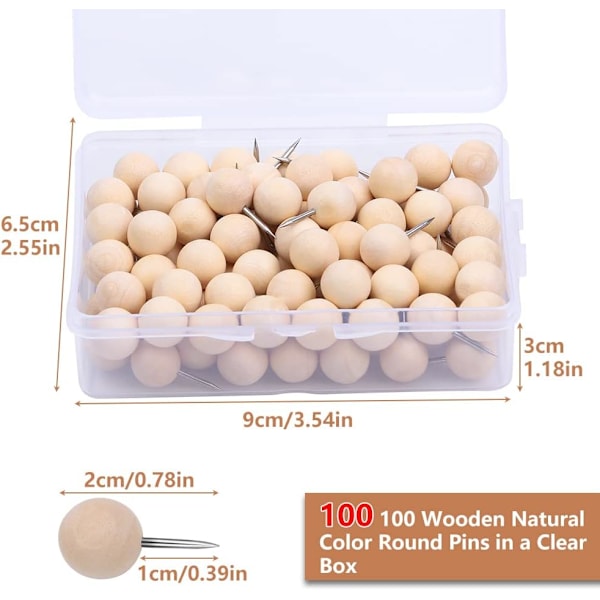 Trä Push Pins Tumtacks - för korktavlor, kalendrar och mer (100 st)