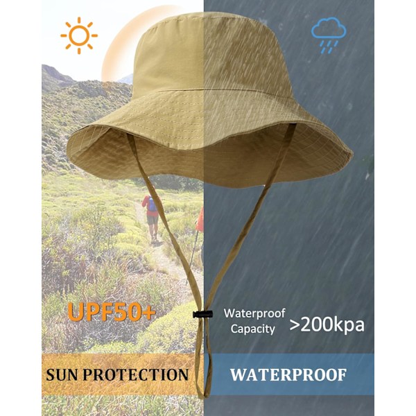 Vandtæt sol UPF 50+ Bucket Hat UV-beskyttelse Pakbar bredskygget Boonie til