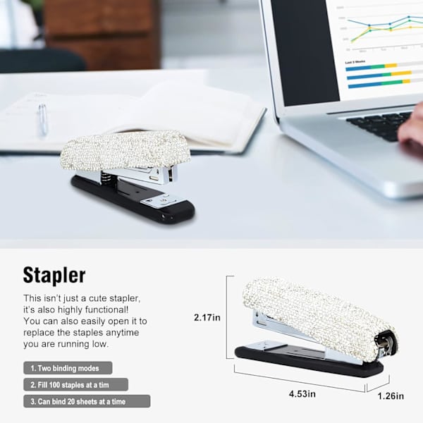 Bling Crystl Luxury  Dimond Round ncil n Pot Holder & Stpler & Crd Holder & Desktop T Disnser Office Sttionery Kit for Fshion White
