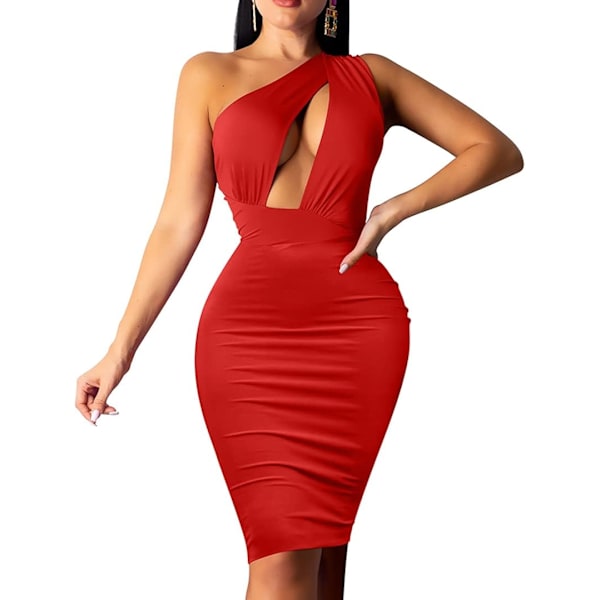 Women's Sexy One Shoulder Sleeveless Cut Out Party Club Midi Dress