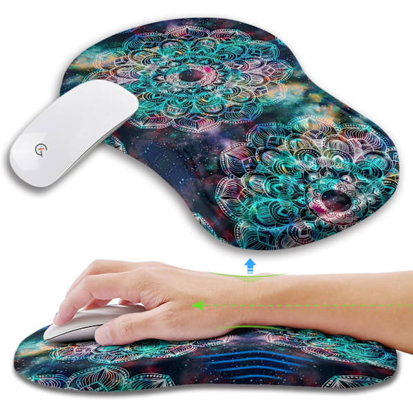 Ergonomisk musepude håndledsstøtte med memory foam massage blå, karpaltunnelsmerter lindring musemåtte håndledsstøtte til mus (12x8 tommer, Mandala)
