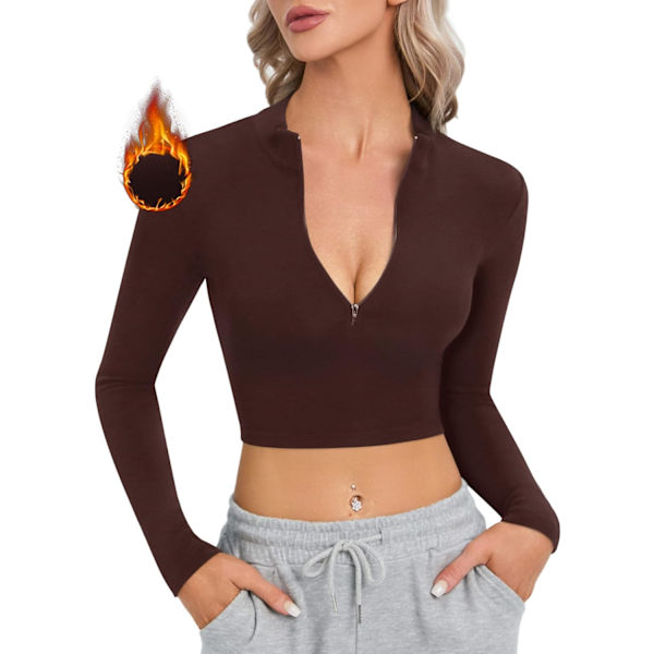 Fleecefodrad långärmad crop top mock turtleneck för kvinnor sexiga toppar