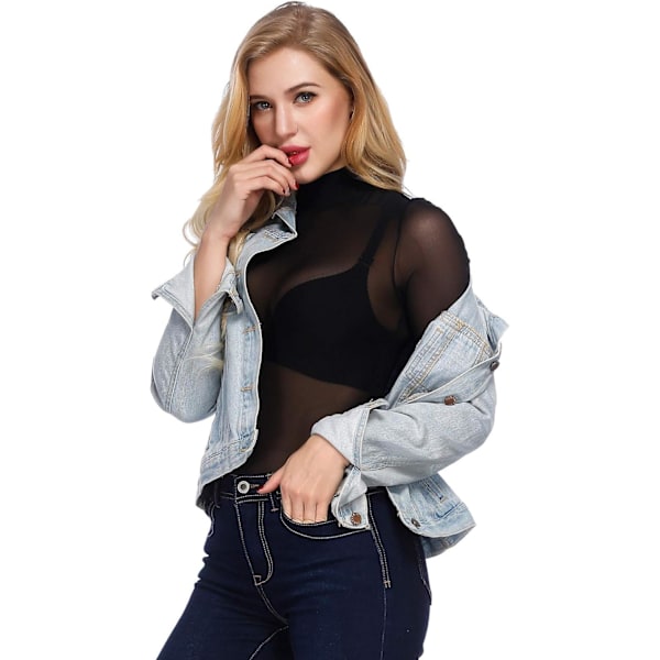 Kvinders Mesh Toppe Langærmet Gennemsigtig Gennemsigtig Bluse Sort Sexet Clubwear