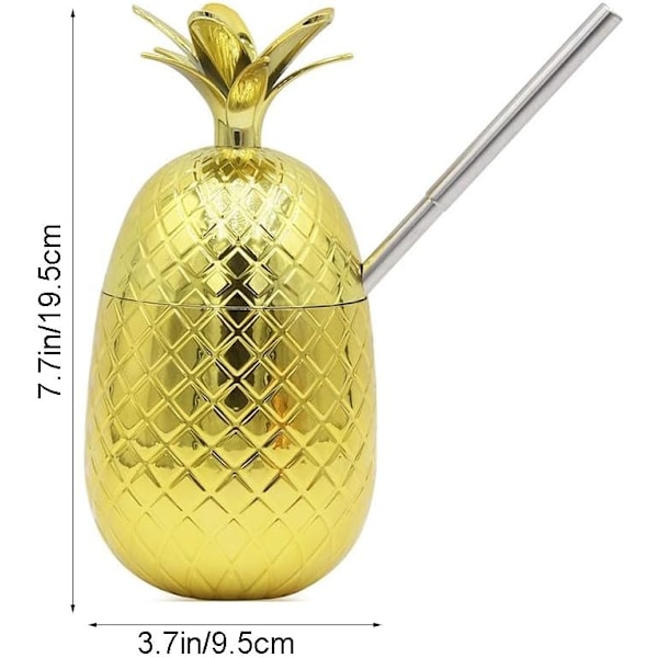 Ananas Cocktail Kop - Kobber Rustfrit Stål Drikkekop med Låg og Sugerør