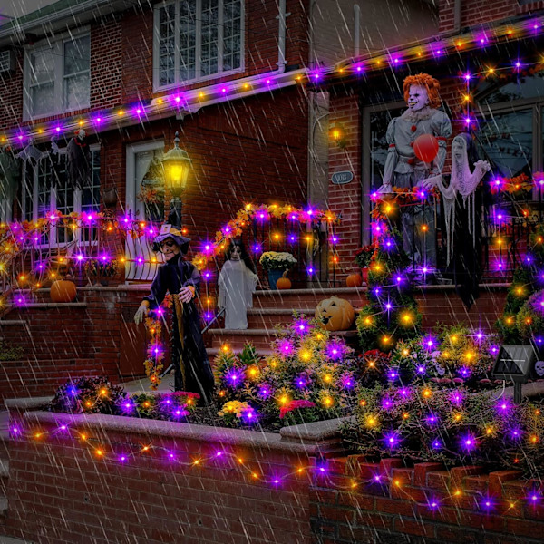 8 stk solcelledrevne oransje og lilla Halloween-lyskjeder 39,37 fot streng Halloween-lys 120 Led 8 moduser solcelledrevne blinkende lys utendørs vanntett