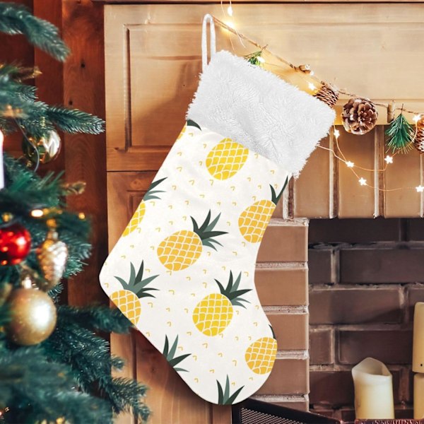 Julstrumpa, Personliga Julstrumpor 2-pack Chic Gul Ananas Tropisk Sommar 45,7 cm Julstrumpor Hängande Ornament Kamin för